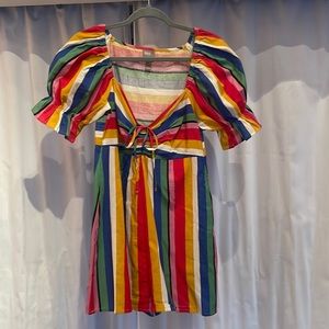 Rainbow Stripe Puff Sleeve Romper